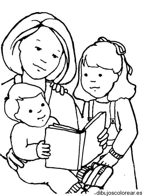 Dibujo de mamá leyendo a los niños