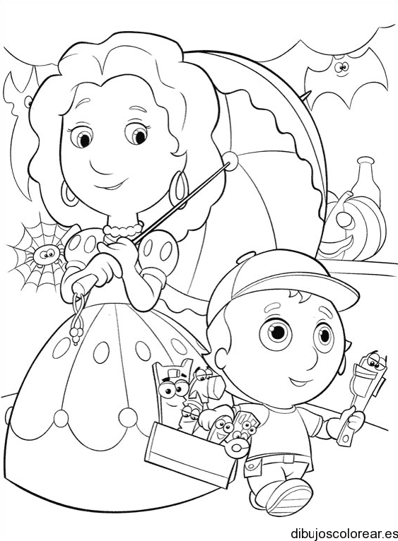 Dibujo de Manny Manitas y una dama