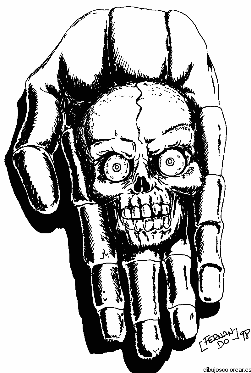 Dibujo de una mano con una calavera