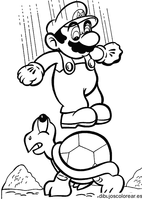 Dibujo de Mario Bros sobre una tortuga