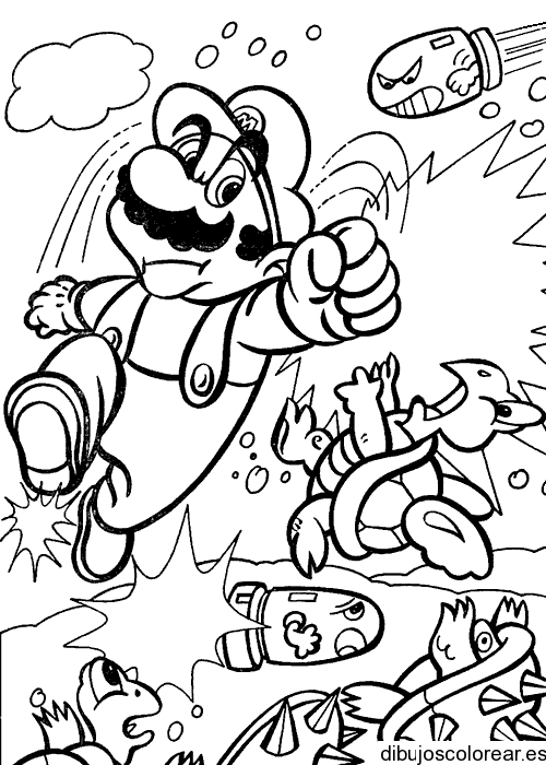 Dibujo de Mario Bros atacando