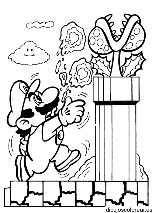 Dibujo de Mario Bros y una planta