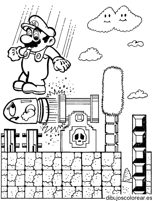 Dibujo de Mario Bros y un cohete