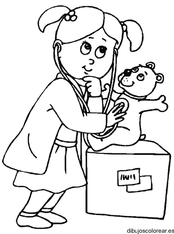 Dibujo de niña jugando con oso
