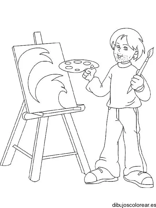 Dibujo de un pintor y su caballete
