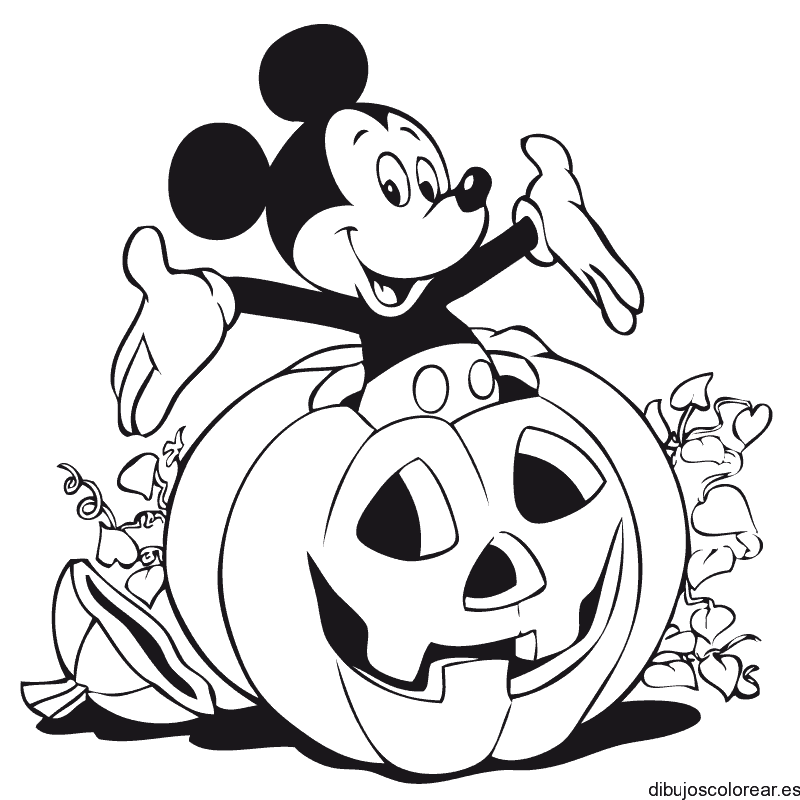 Dibujo de Mickey Mouse y una calabaza