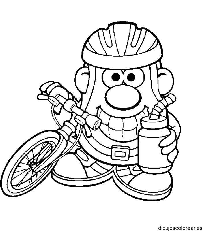 Dibujo de cabeza de patata y una moto