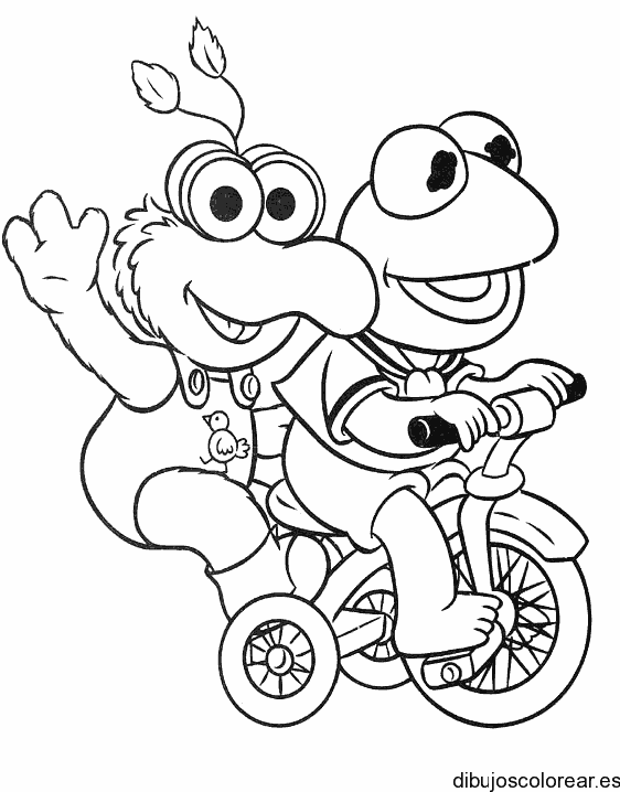 Dibujo de Los Mupetts en bicicleta