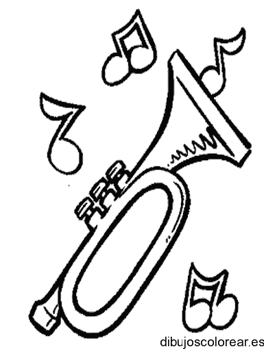 Dibujo de una trompeta con notas musicales