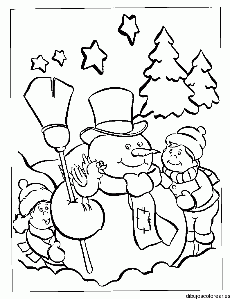 Dibujo de un hombre de nieve acompañado de un niño