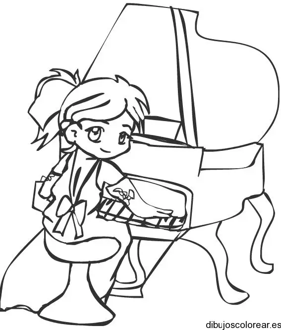 Dibujo de una niña en un piano