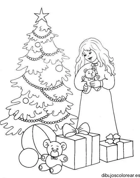 Dibujo de una niña y un árbol de navidad