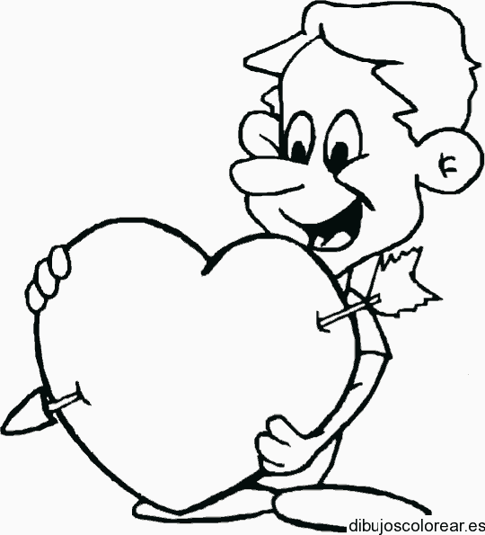 Dibujo de un corazón flechado y un niño
