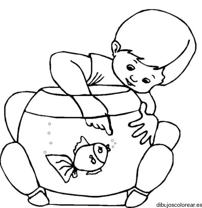 Dibujo de un niño y una pecera