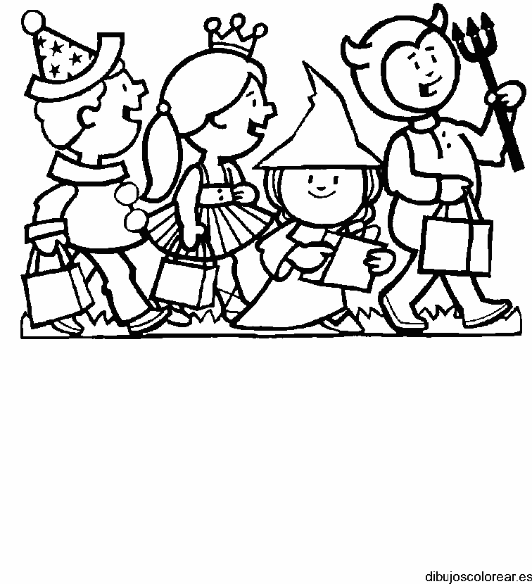 Dibujo de un grupo de niños disfrazados
