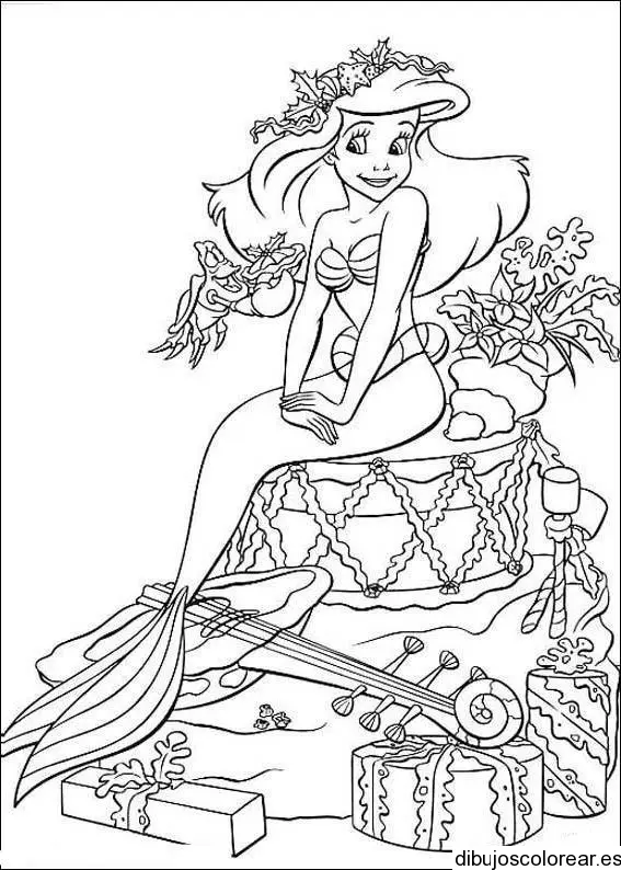 Dibujo de Sirenita con regalos