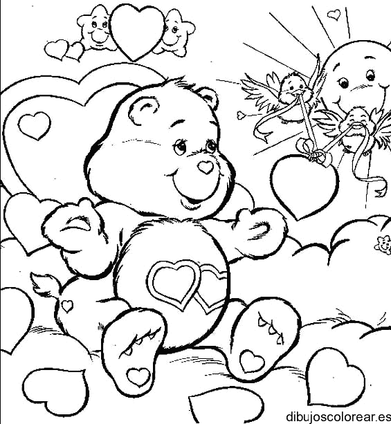 Dibujo de un osito cariño entre corazones