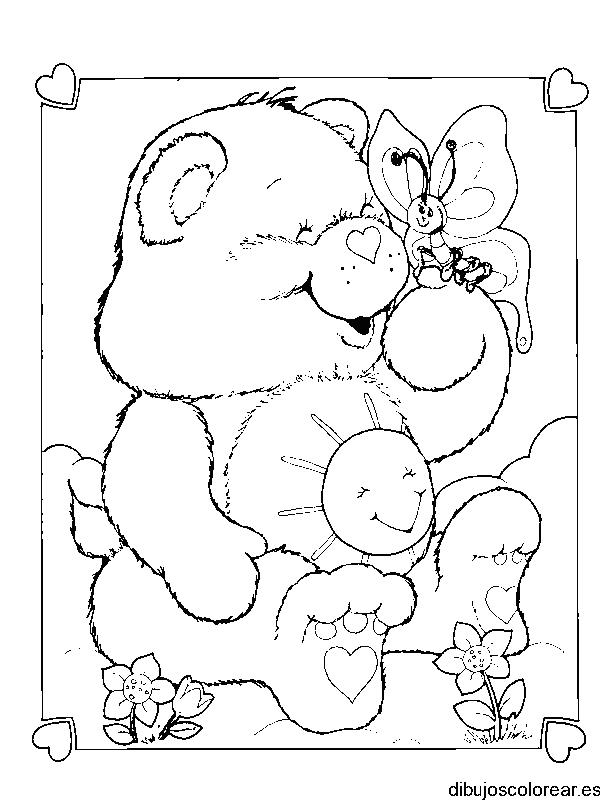 Dibujo de un oso cariño con mariposas