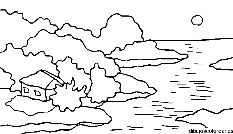 Dibujo de una casa a la orilla del mar 
