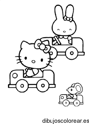 Dibujo de Hello Kitty en coche