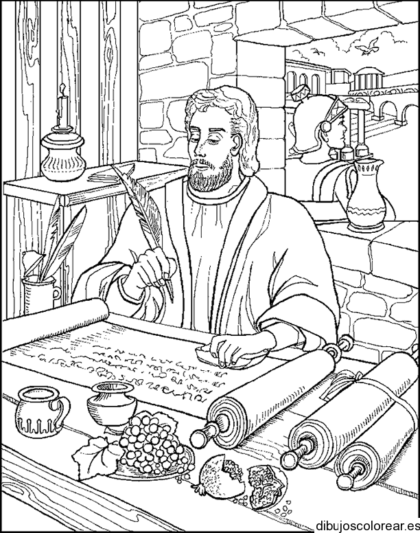 Dibujo del Apóstol Pablo escribiendo cartas