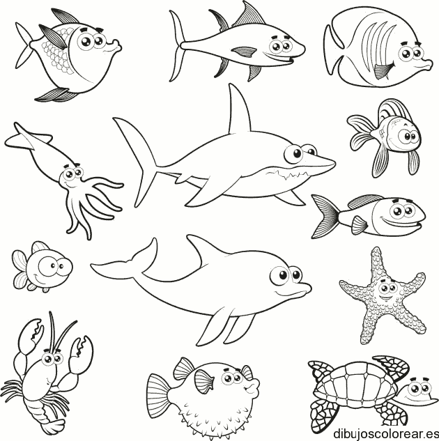 Dibujo de un grupo de animales marinos 