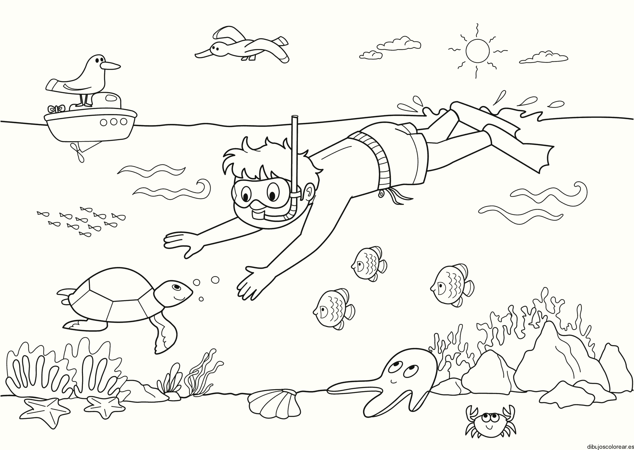 Dibujo de un niño nadando 
