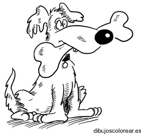 Dibujo de un perro con un enorme hueso