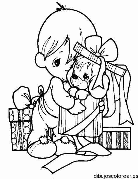Dibujo de un niño con un cachorrito