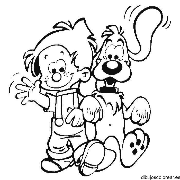Dibujo de un niño con su perro de paseo