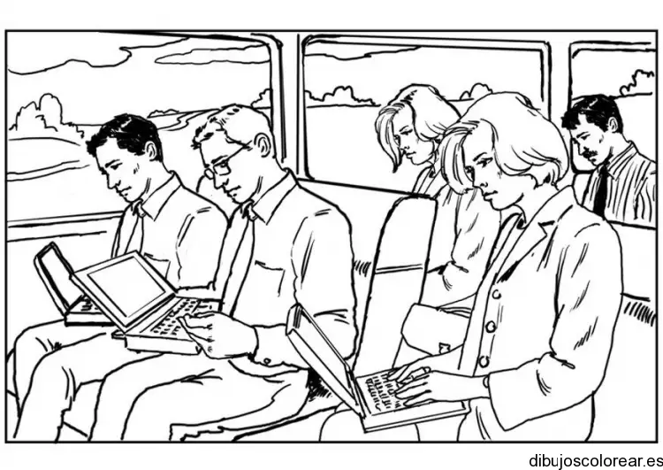 Dibujo de personas trabajando en el bus 