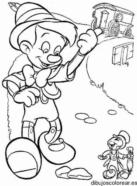 Dibujo de Pinocho paseando con Pepe Grillo