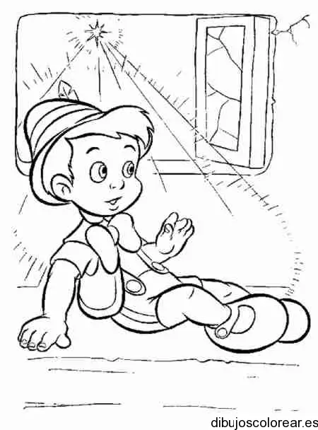 Dibujo de Pinocho en la ventana