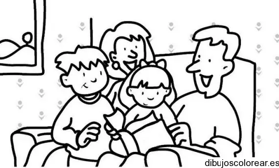 Dibujo de una familia leyendo un cuento