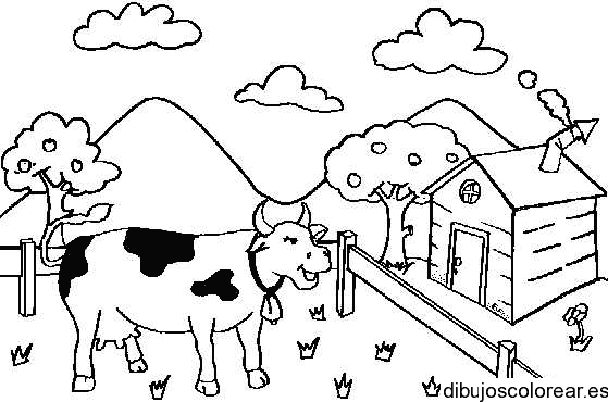 Dibujo de una granja con chimenea