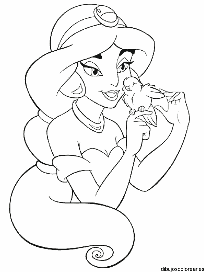 Dibujo de Jasmín y una pequeña ave 