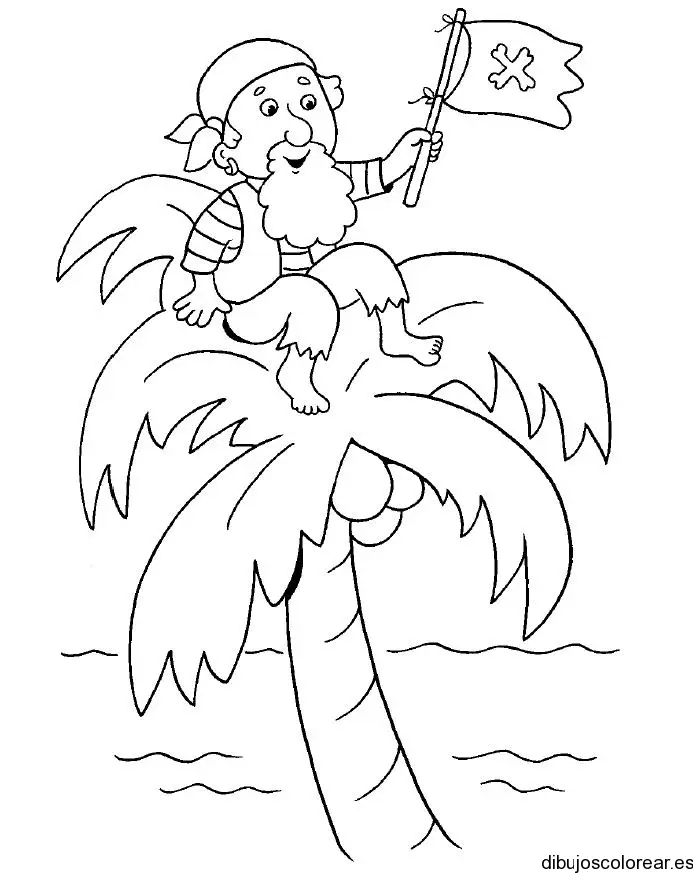Dibujo de un pirata en una palmera