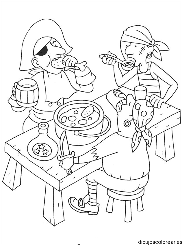 Dibujo de piratas en banquete