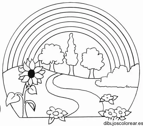 Dibujo de un paisaje con arcoiris