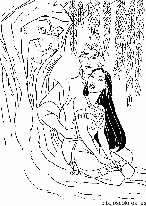 Dibujo de Pocahontas y su amado 