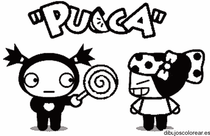 Dibujo de Pucca con un caramelo