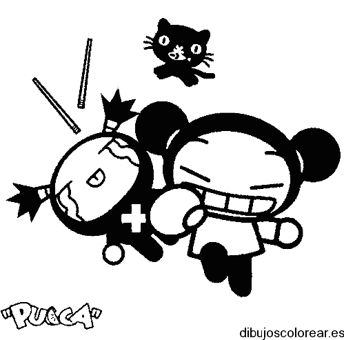 Dibujo de Pucca riñiendo