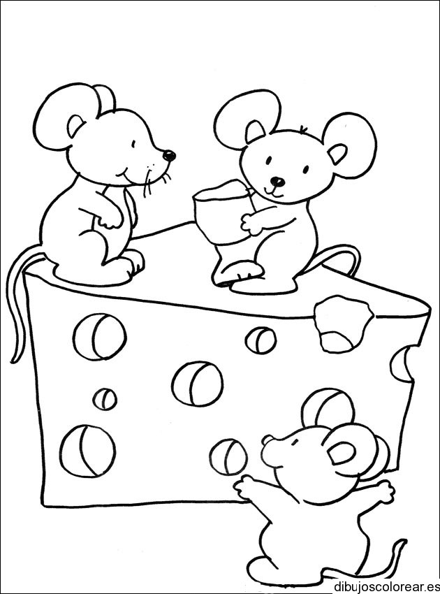 Dibujo de ratones en un trozo de queso