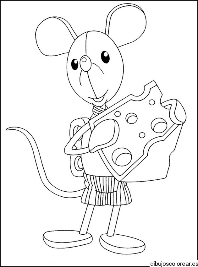 Dibujo de un ratón con un trozo de queso