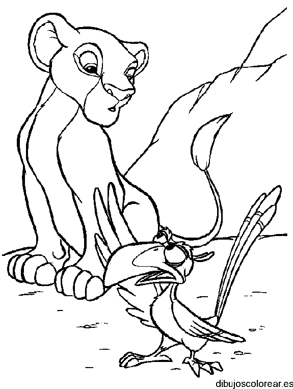 Dibujo de Simba y un pájaro