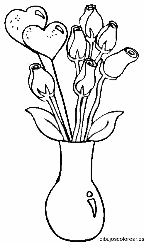 Dibujo de jarrón con corazones y flores