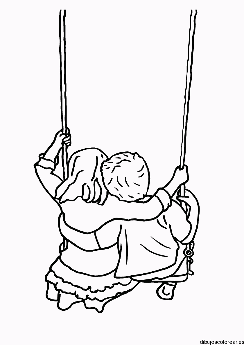 Dibujo de niños en columpio