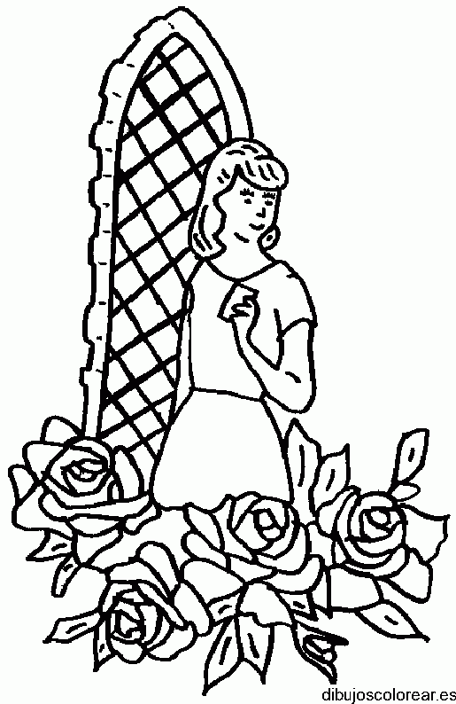 Dibujo de una mujer en un rosal