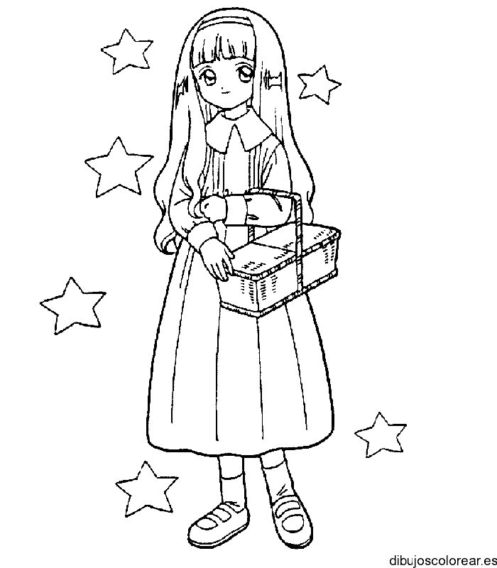Dibujo de Sakura con un cesto