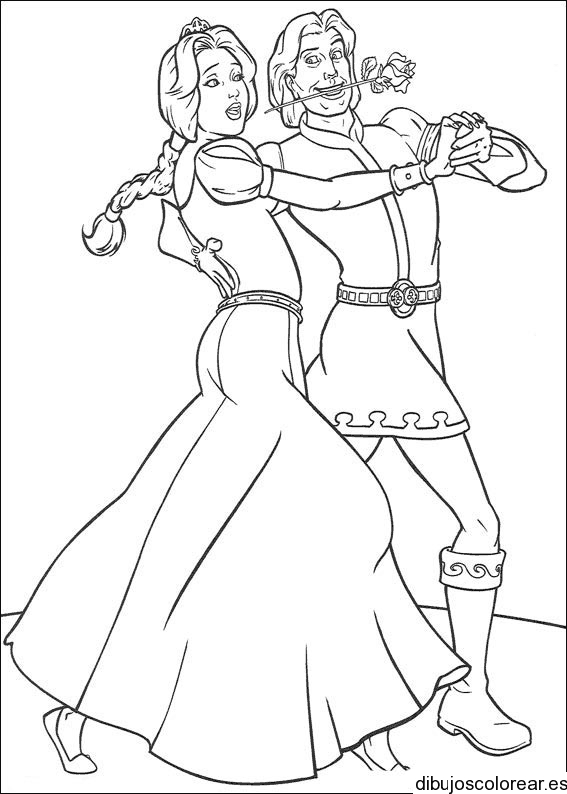 Dibujo de Fiona y el príncipe bailando
